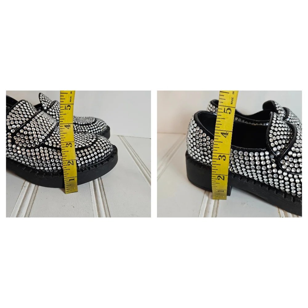 Jeffrey Campbell Library Loafers 9.5 Platform Rhinestone Chunky Heel Black